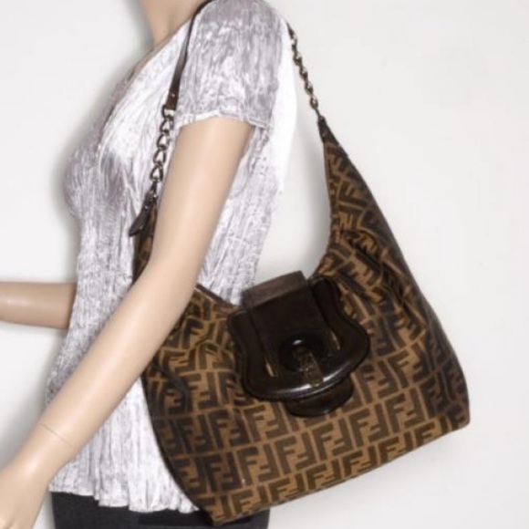 🖤 FENDI Zucca Borsa B Hobo Bag Made In ITALY Authentic! - Picture 1 of 16